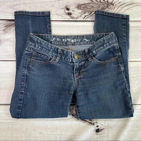 Express Jeans Blue Crop Jean Leggings Size 0 - Picture 3 of 15